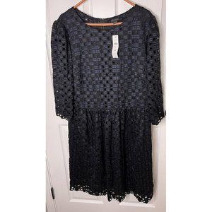 New Ann Taylor Cut Out Dress Navy Black 3/4 Sleeves Women's Size 18 Lined Zip